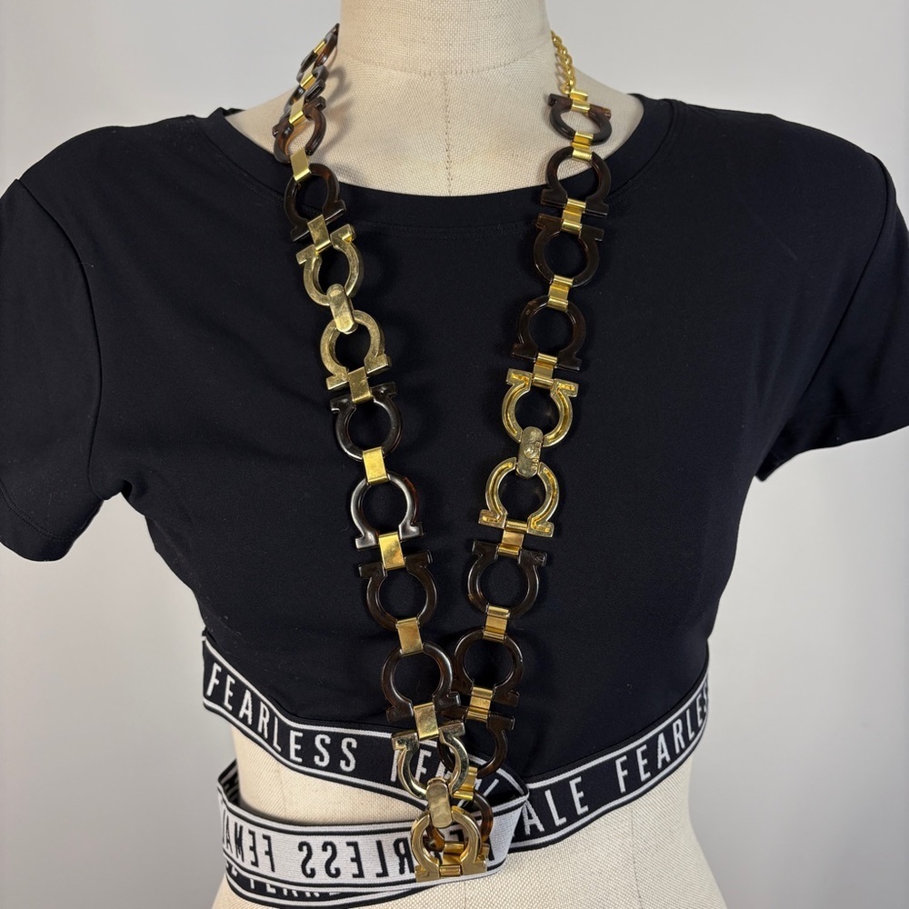 Vintage Tortoise & Gold Gancini Chain Belt • 2-in-1 Statement Necklace